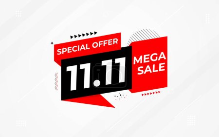 Illustration for 11 11 Shopping festival vector banner template. 11 11 Discount sell banner vector graphic element. Super shop label Promo design. Product opening festival background collection. - Royalty Free Image