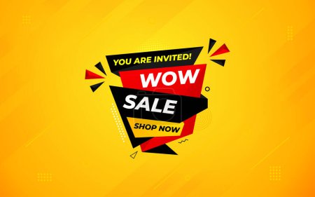 Wow sale banner template with special offer tag. Website header advertising, shop store offer tag. Market promotion banner and wow discount announcement background vector illustration.