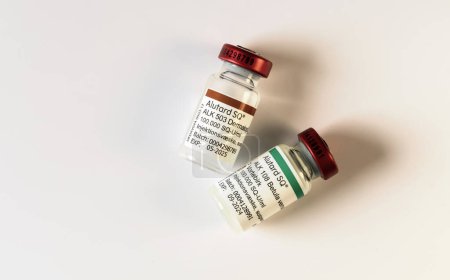 Photo for Alutard SQ allergy immune therapy injection. 2 ampoules allergy medication. Copenhagen, Denmark - September 4, 2023. - Royalty Free Image