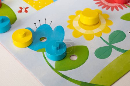 Photo for Children's toys. Educational games mosaic. Logic game for kids. Early development concept. Happy child and fun Games. Colourful wooden blocks. - Royalty Free Image