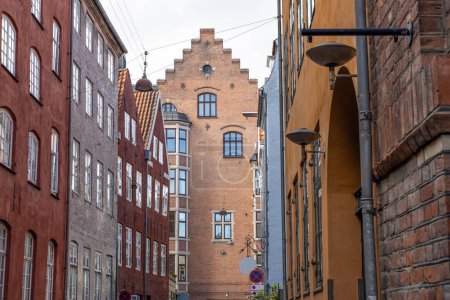 Traditional old houses on the street in Copenhagen, Denmark. High quality photo