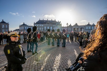 Photo for Copenhagen, Denmark - December 20, 2023. Royal Guard in Amalienborg Castle in Copenhagen. Changing of the Guard. - Royalty Free Image