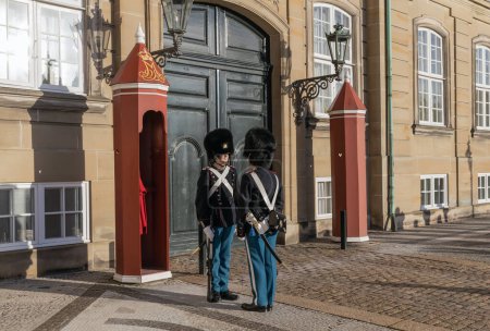 Photo for Copenhagen, Denmark - December 20, 2023. Royal Guard in Amalienborg Castle in Copenhagen. Changing of the Guard. - Royalty Free Image