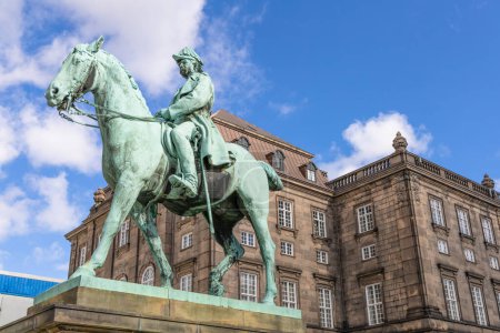 Christiansborg Palace in Copenhagen and a monument to King Christian the ninth. Danish Parliament Folketinget. High quality photo