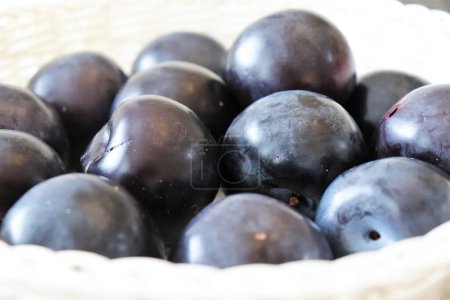 Fresh, sweet, ripe, plums. Macro Photo food fruit plums. Texture background of beautiful home plums. High quality photo.