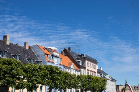 Houses in the aincient town of Elsinore - Helsingor, Denmark. Colorful houses and ols city streets. popular tourist place. High quality photo