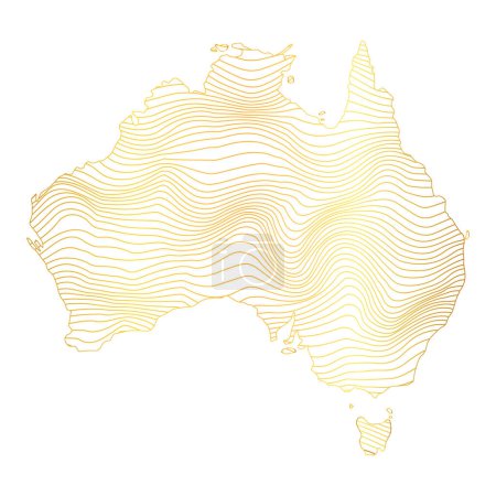 Illustration for Abstract map of Australia - vector illustration of striped gold colored map - Royalty Free Image