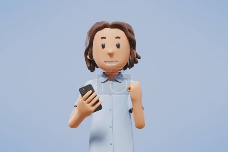 Téléchargez les photos : Homme 3D utilisant le commerce smartphone ou bavarder avec sourire à la caméra - en image libre de droit
