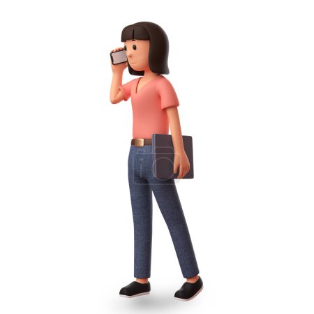 Photo for 3d illustration woman holding phone with white background - Royalty Free Image