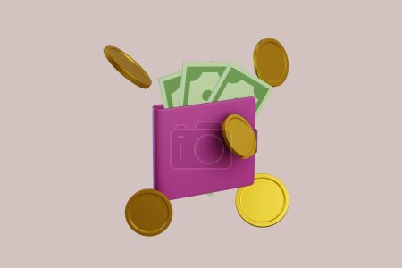 Photo for 3d illustration of wallet, green money, coin, and credit card, 3D Money Saving icon concept - Royalty Free Image