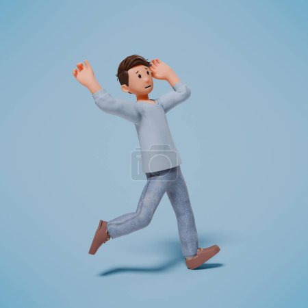 Téléchargez les photos : Personnage homme 3d glissé avec un fond bleu - en image libre de droit