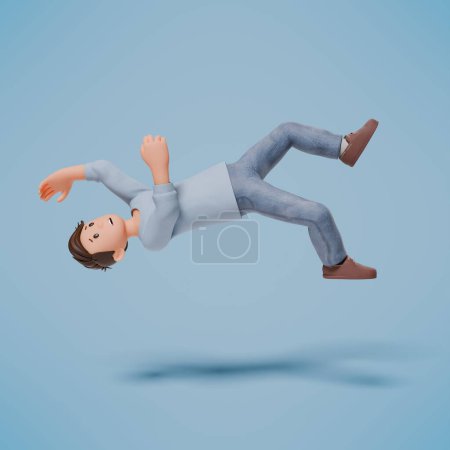 Téléchargez les photos : Personnage homme 3d glissé avec un fond bleu - en image libre de droit