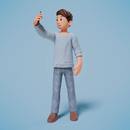Téléchargez les photos : Illustration de personnage 3d de l'homme tenant le téléphone - en image libre de droit