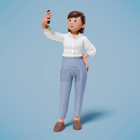 Téléchargez les photos : Illustration 3D d'une femme avec un téléphone fixe - en image libre de droit