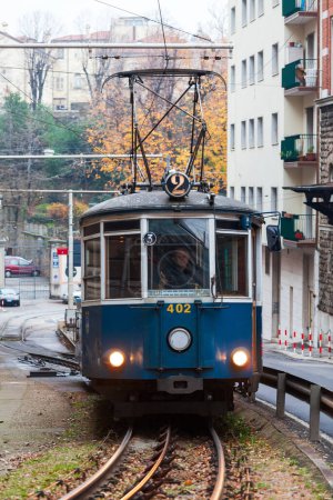 Photo for Trieste, Friuli Venezia Giulia, Italy - December 10, 2011: The Trieste - Opicina tramway (Tranvia, Tramvaj, Tram) was a rare example of hybrid tramway and funicular railway for the most ripid part in the municipality of the city of Trieste, Italy. It - Royalty Free Image