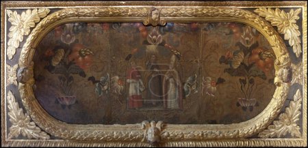 Téléchargez les photos : Ancienne peinture sur cuir sur Altair de Parrocchia San Biagio - Lestizza Udine Friuli Venezia Giulia Italie - en image libre de droit