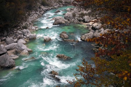 Téléchargez les photos : Belle rivière Turquoise Coldred Soca près de Trnovo ob Soci en Slovénie Alpes Juliennes - en image libre de droit