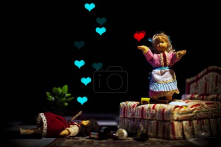Photo for Crime scene for higher purpose - Abstract idea after a night of Sci-fi movies made from doll house scenery. It is possible to take a soul of another person and taking benefit of it.. more time? Evil have something in common with possession. Christmas - Royalty Free Image