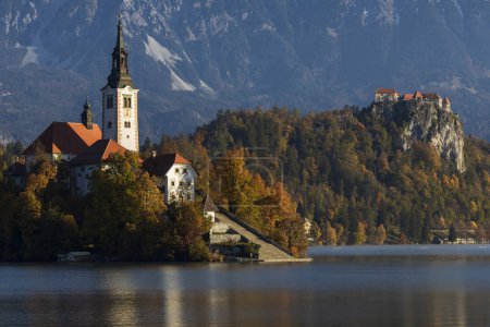 Photo for The Island Of Lake Bled with its Medieval Castle in the Background, Slovenia. - Royalty Free Image