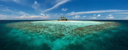 Photo for Panorama of Small Island with Lagoon and Coral Reef Barrier in Indian Ocean - Royalty Free Image