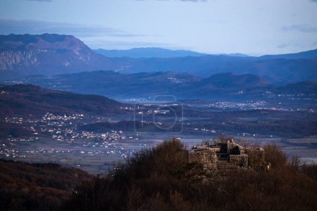 Photo for Vipava Valley from Mount Sabotin with Remains of Church of Saint Valentin Upfront - Royalty Free Image