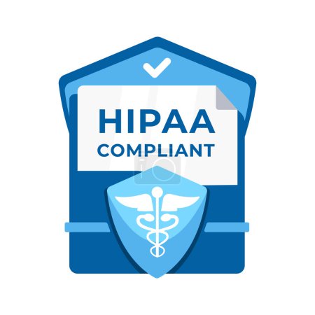 Ilustración de Insignia compatible con HIPAA, que simboliza la adhesión a las normas de privacidad y seguridad de la información sanitaria en la atención sanitaria. - Imagen libre de derechos