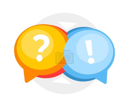 Bright vector speech bubbles with question and exclamation marks, representing a lively conversation, Q A sessions, and problem-solving dialogues.