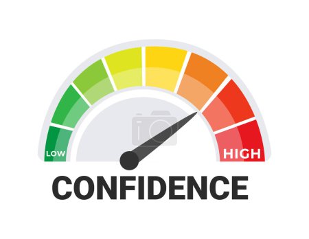 Illustration for Confidence Level Indicator Gauge from Low to High Personal Development Vector Concept. - Royalty Free Image