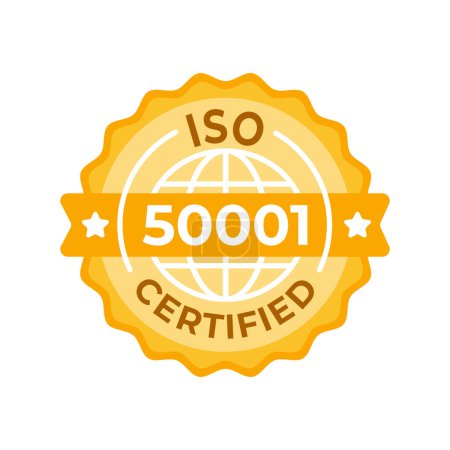 Téléchargez les illustrations : Illustration vectorielle du sceau doré représentant les normes ISO 50001 Certifié système de gestion de l'énergie, pour l'efficacité organisationnelle et la durabilité. - en licence libre de droit