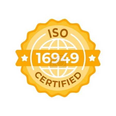Téléchargez les illustrations : Emblème vectoriel pour ISO 16949 Gestion de la qualité certifiée dans le secteur automobile, avec un sceau doré et une reconnaissance mondiale. - en licence libre de droit