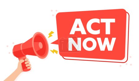 Illustration for Red Urgent Call to Action Illustration with ACT NOW Text and Megaphone. - Royalty Free Image