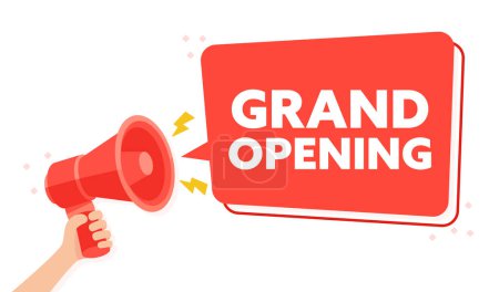 Illustration for Celebratory Vector Illustration of Hand Holding Megaphone for Grand Opening Announcement. - Royalty Free Image
