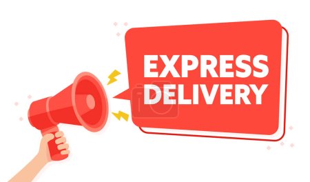 Illustration for Fast Shipping Concept with a Hand Holding a Megaphone Announcing Express Delivery. - Royalty Free Image