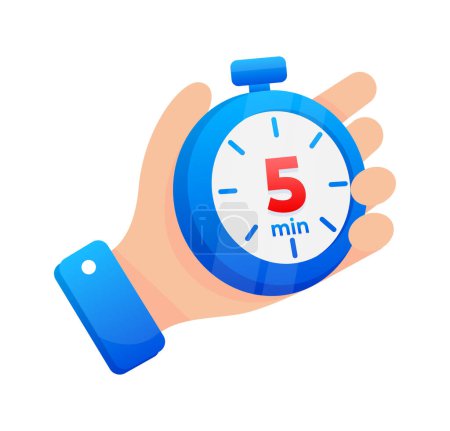 Téléchargez les photos : Main serrant fermement un chronomètre bleu réglé à 5 minutes, avec un point culminant rouge proéminent sur la minuterie. - en image libre de droit