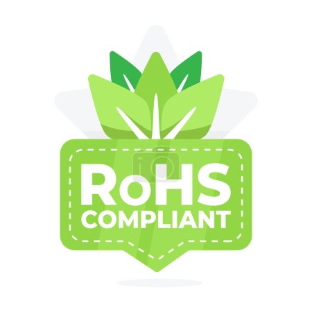 Illustration for Eco Friendly RoHS Compliant Badge with Green Leaves and Checkmark Symbol. - Royalty Free Image