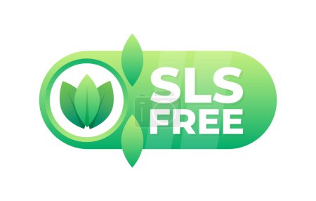 Illustration for SLS Free Assurance Tag with a Fresh Green Leaf Icon for Gentle Product Lines. - Royalty Free Image