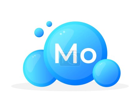 Molybdän-Mo-Elementabbildung mit leuchtenden blauen Kugeln für den Chemieunterricht.