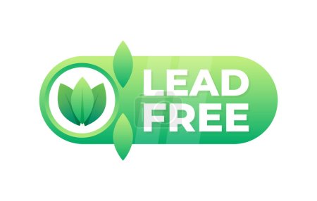 Illustration for Lead-free certification badge with green leaves and text, symbolizing eco-friendly and safe products. - Royalty Free Image
