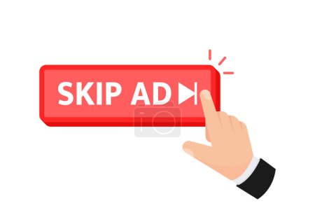 Illustration for Hand pressing a Skip Ad button, commonly seen on video platforms. - Royalty Free Image