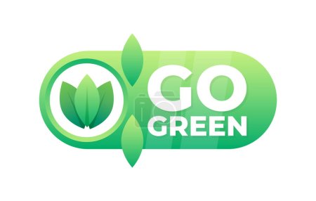 Ilustración de Insignia con texto GO GREEN y motivo de hoja para promover la conciencia ambiental y las prácticas ecológicas. - Imagen libre de derechos