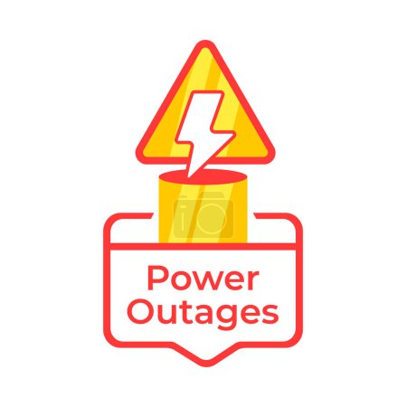 Illustration for Iconic representation of a power outage warning with a lightning bolt sign and a caution label. - Royalty Free Image