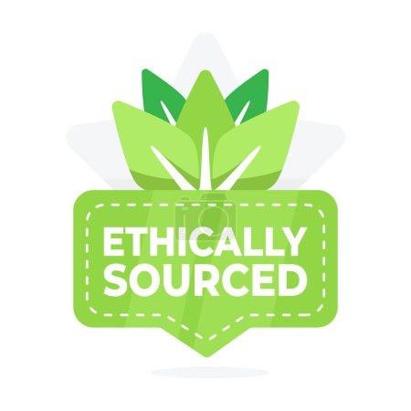 Badge highlighting ethically sourced products with a leaf design, emphasizing responsible sourcing.