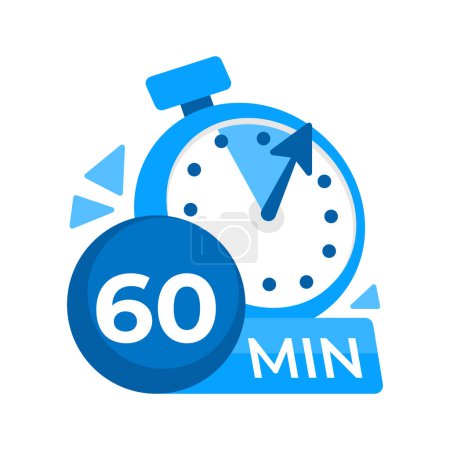60 minutes timer. Stopwatch icon 60 min. Clock and watch limited cooking time. Vector illustration