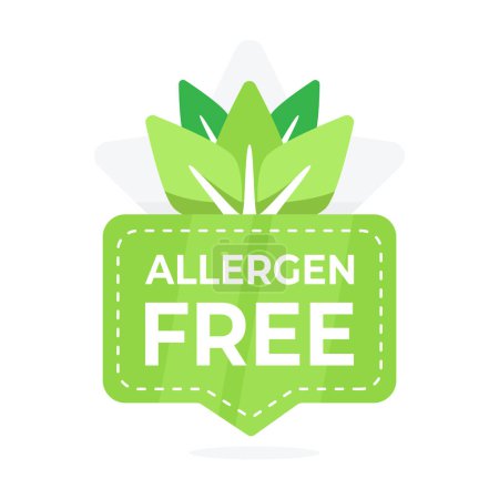 Téléchargez les illustrations : Étiquette sans allergènes sans danger pour la santé avec un design foliaire pour l'assurance des produits hypoallergéniques. - en licence libre de droit