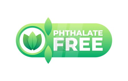 Grüne Plakette mit einem Blattmuster, das darauf hinweist, dass ein Produkt frei von Phthalaten für die Gesundheitssicherheit ist.