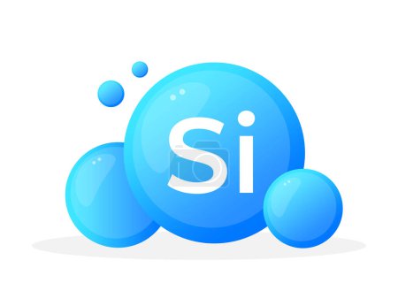 Elément silicium Si présenté avec des orbes bleu aquatique dans une illustration vectorielle élégante.