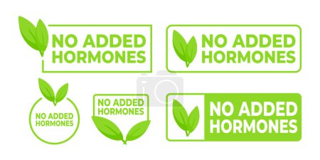 Conjunto de etiquetas en verde con un símbolo de hoja que declara Sin Hormonas Añadidas, ideal para envases de productos alimenticios limpios y confiables