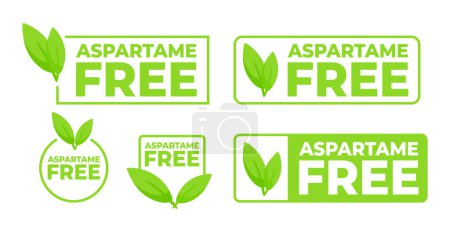 Green labels Aspartame Free with a simple leaf design, signifying health-conscious choices in food and beverages