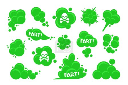 Illustration for Smelling green smoke or fart. Funny flatulence symbol. Bad stink or toxic aroma. Vector illustration. - Royalty Free Image