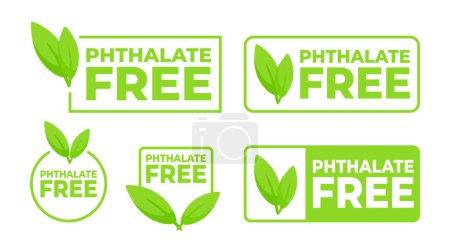 Set of green safety labels featuring Phthalate Free text and a leaf design, for health safe product packaging